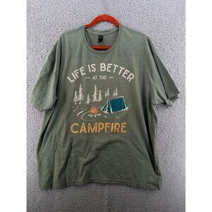 Gildan Life Is Better At The Campfire T-Shirt Size 2XL Green Softstyle